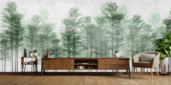 leaves in foggy forest wallpaper design - 3D illustration - Image 4