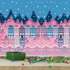 Vector illustration. Background with cute buildings on blue, neutral and pink colours. Colourful houses. - Image 3