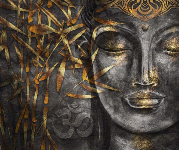Bodhisattva Buddha - digital art collage combined with watercolour. An unusual painting hand drawn for the interior