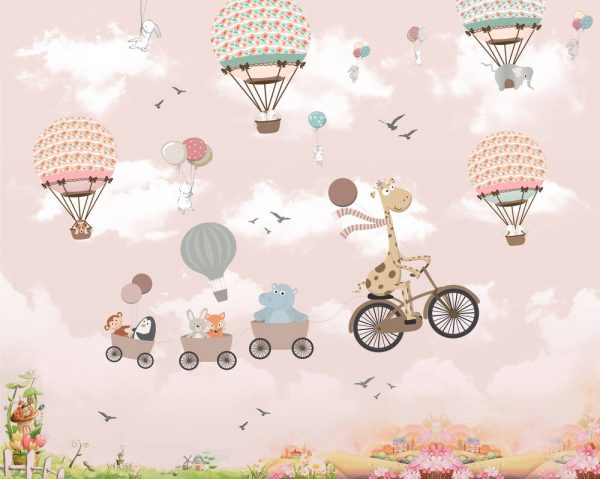 Wallpaper for kids, animals on balloon - Image 2