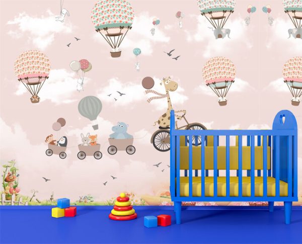 Wallpaper for kids, animals on balloon - Image 3