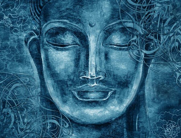 Buddha - digital art collage combined with watercolour. An unusual painting hand drawn for the interior wallpaper