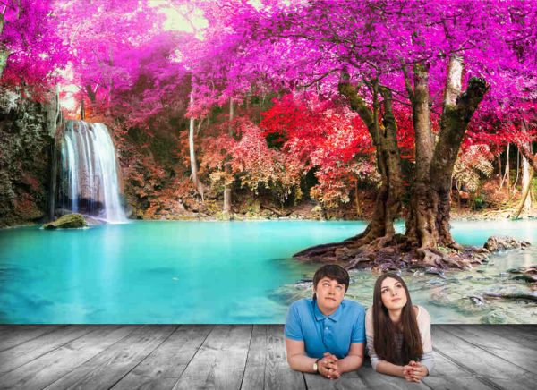 Panorama Waterfall in autumn forest at Era wan National Park, Thailand