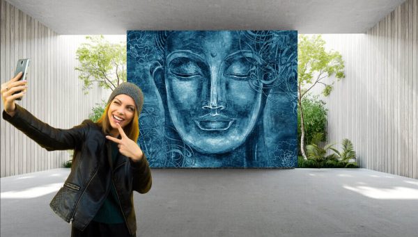 Buddha - digital art collage combined with watercolour. An unusual painting hand drawn for the interior wallpaper - Image 3