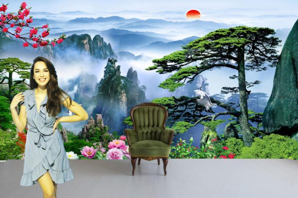 3d wallpaper design with an amazing landscape view and trees flowers and forest - Image 3