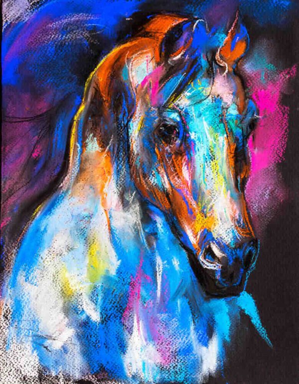 Original pastel painting of a horse on a cardboard. Modern art. - Image 2