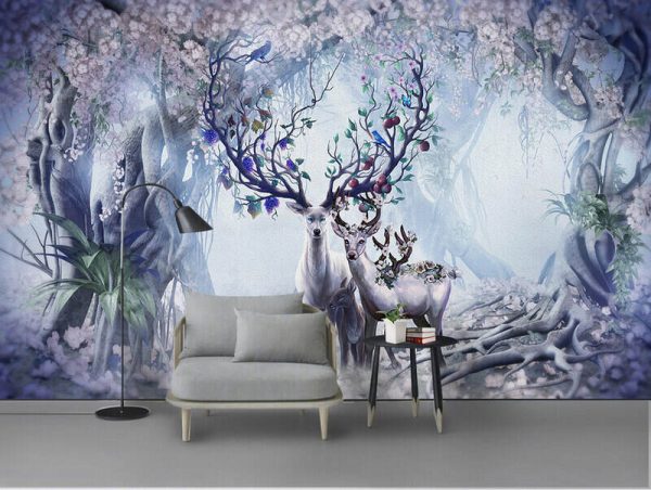 Deer forest painting