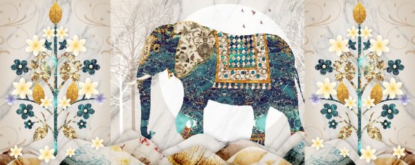 3d illustration of elephant and trees wall murals
