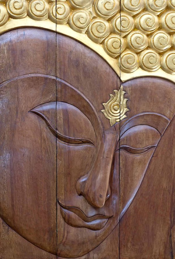 Buddha face carving 3 pieces of wood and gold gilded handcrafts - Image 2