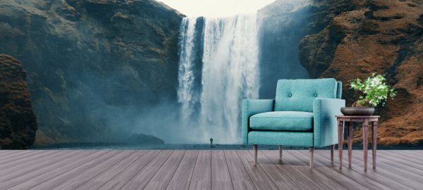 Woman overlooking waterfall at skogafoss, Iceland. Skógafoss, Island. Wallpaper for home - Image 3