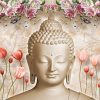 Buddha face with stunning marble background and flowers - Image 2