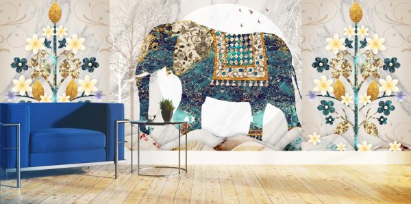 3d illustration of elephant and trees wall murals - Image 2