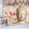 Buddha face with stunning marble background and flowers - Image 3