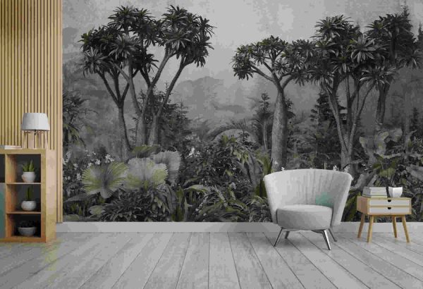 Palm leaves. Mural, Wallpaper for internal printing. 3D illustration - Image 2