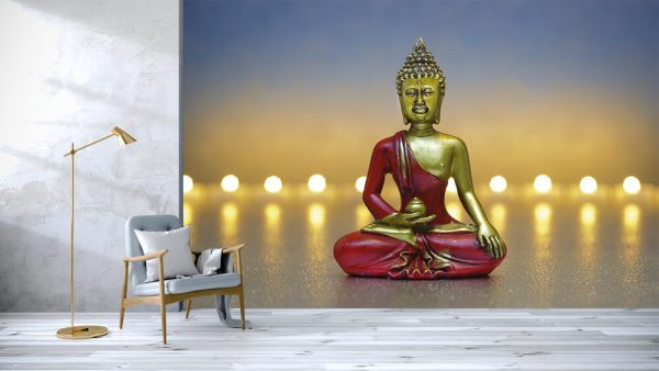 Buddha figure with candle lights in row - Image 2