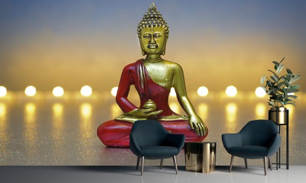 Buddha figure with candle lights in row - Image 3