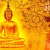 Buddha gold statue on golden background patterns Thailand. - Image 2