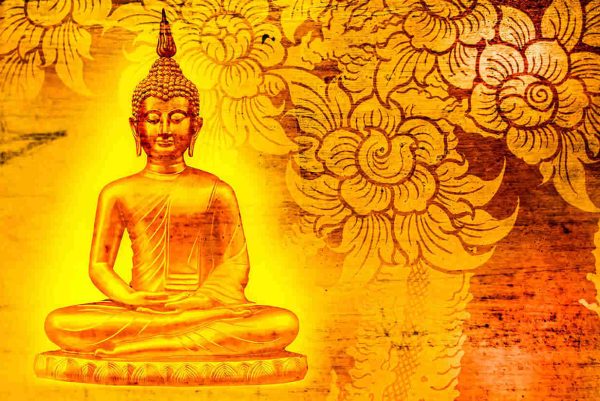 Buddha gold statue on golden background patterns Thailand. - Image 2