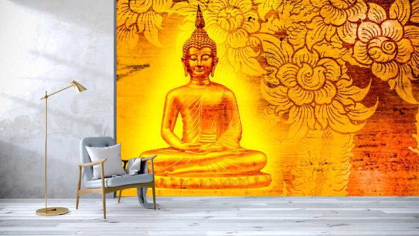 Buddha gold statue on golden background patterns Thailand. - Image 3
