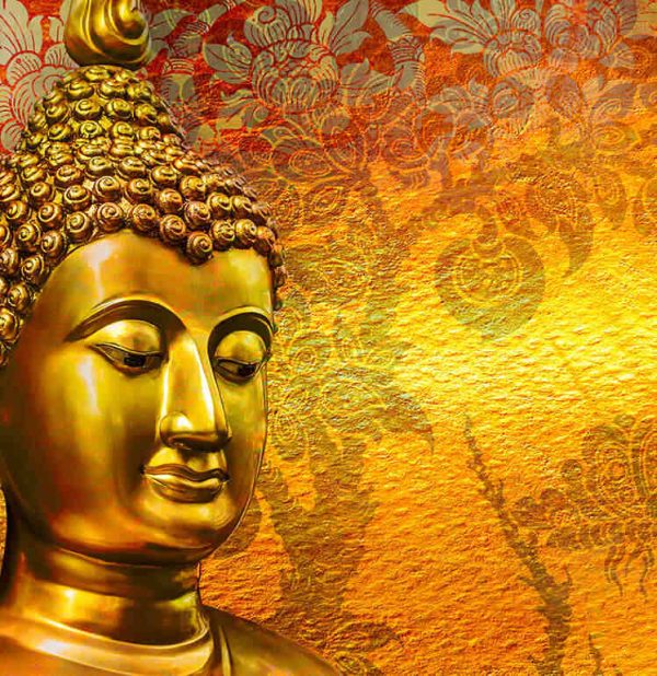 Buddha gold statue on golden background patterns Thailand. - Image 2