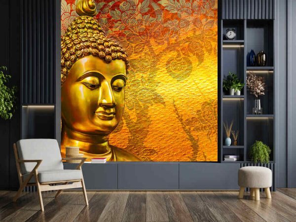 Buddha gold statue on golden background patterns Thailand. - Image 3