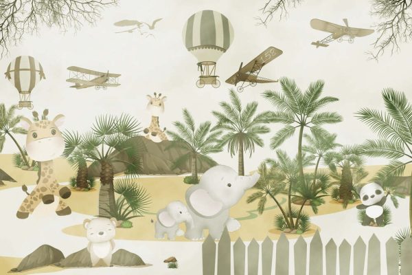 Cute animals wallpaper design for kids rooms- 3d illustration - Image 2
