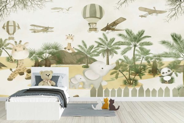 Cute animals wallpaper design for kids rooms- 3d illustration - Image 3