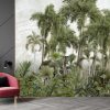 Tropical trees and leaves in foggy forest wallpaper design - Image 2