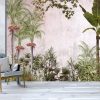 Tropical trees and leaves wallpaper design in foggy forest - Image 3