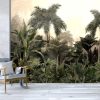 Tropical trees and leaves wallpaper design in foggy forest - Image 2