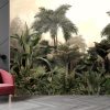 Tropical trees and leaves wallpaper design in foggy forest - Image 3