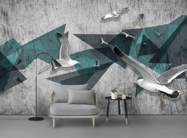 135. Modern Beautiful Geometric Seagull Three-dimensional Green Background Wall