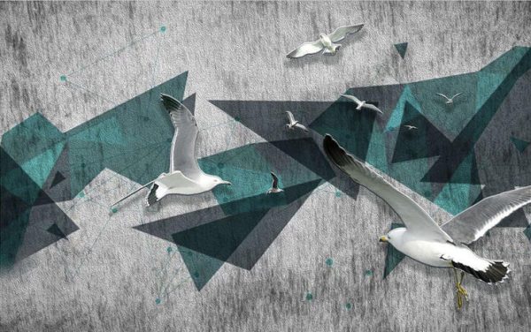 135. Modern Beautiful Geometric Seagull Three-dimensional Green Background Wall - Image 2