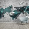 135. Modern Beautiful Geometric Seagull Three-dimensional Green Background Wall - Image 3