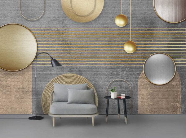 Modern Light Luxury Golden Geometric Shape Line Background Wall - Image 2