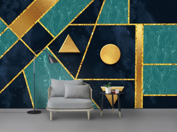 Modern Three-dimensional Geometric Graphic Golden Background Wall