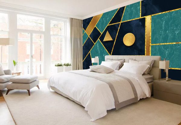 Modern Three-dimensional Geometric Graphic Golden Background Wall - Image 3