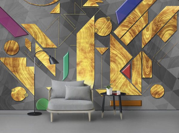 New Modern Abstract Golden Geometric Contrast Colour Background Wall