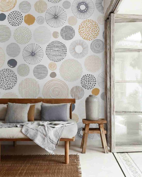 Abstract seamless pattern with circles textures. Vector doodle print in pastel colours on white background. - Image 4