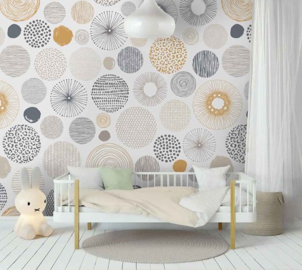 Abstract seamless pattern with circles textures. Vector doodle print in pastel colours on white background.