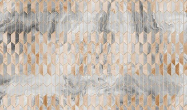 Narrow ornament of marble parquet with metal elements. Geometric abstraction, rhombuses. - Image 2