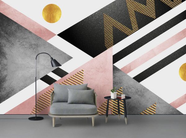 Modern Fashion Abstract Geometric Graphic Powder Black Gold Creative Background Wall - Image 2