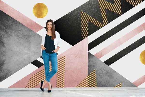Modern Fashion Abstract Geometric Graphic Powder Black Gold Creative Background Wall